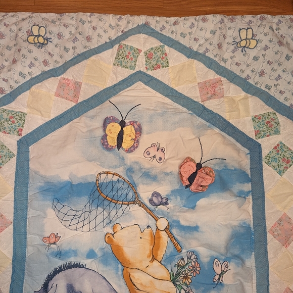 Vintage Classic Pooh Winnie the Pooh butterfly Baby Crib Blanket Quilt Quilted - Picture 4 of 16